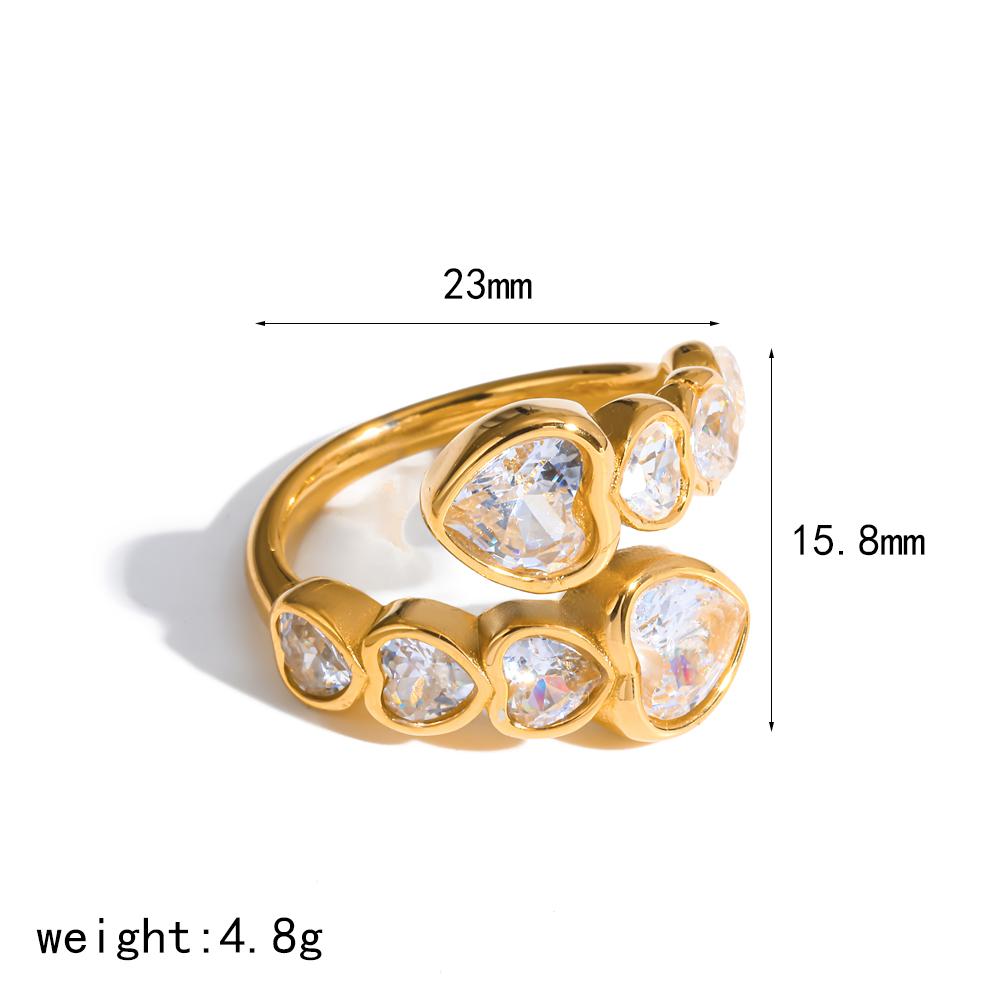 Exquisite Sparkling Peach Heart Zircon Fashion Stainless Steel Rings For Women 18K Gold Plated Jewelry Waterproof Accessories