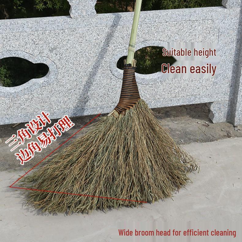 Large Bamboo Broom for Indoor Hard Floor Cleaning - Ideal for Office, Classroom, Yard, and Household Use