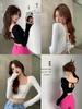 Spicy Girl Lace-up White Square Neck Backless Slimming Long Sleeve Top for Women - Autumn 2023 Collection.