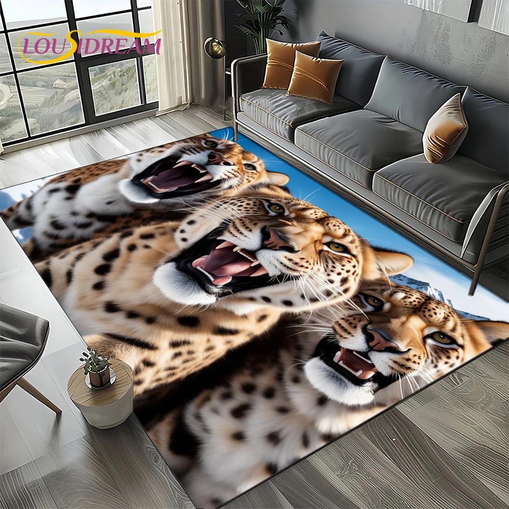 Fierce Tiger Lion Leopard Beast Animal Wildlife Cartoon Carpet Rug for Living Room Bedroom Sofa Decoration,Non-slip Floor Mat