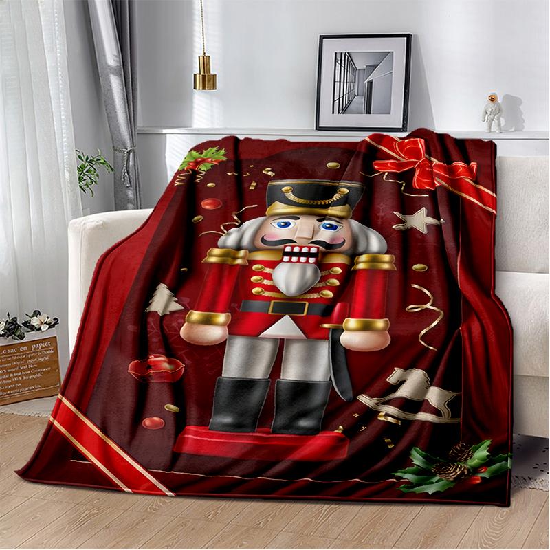 Cartoon Merry Christmas Gift The Nutcracker Doll Happy New Year Soft Flannel Blanket for Beds Bedroom Sofa Picnic,Throw Blanket