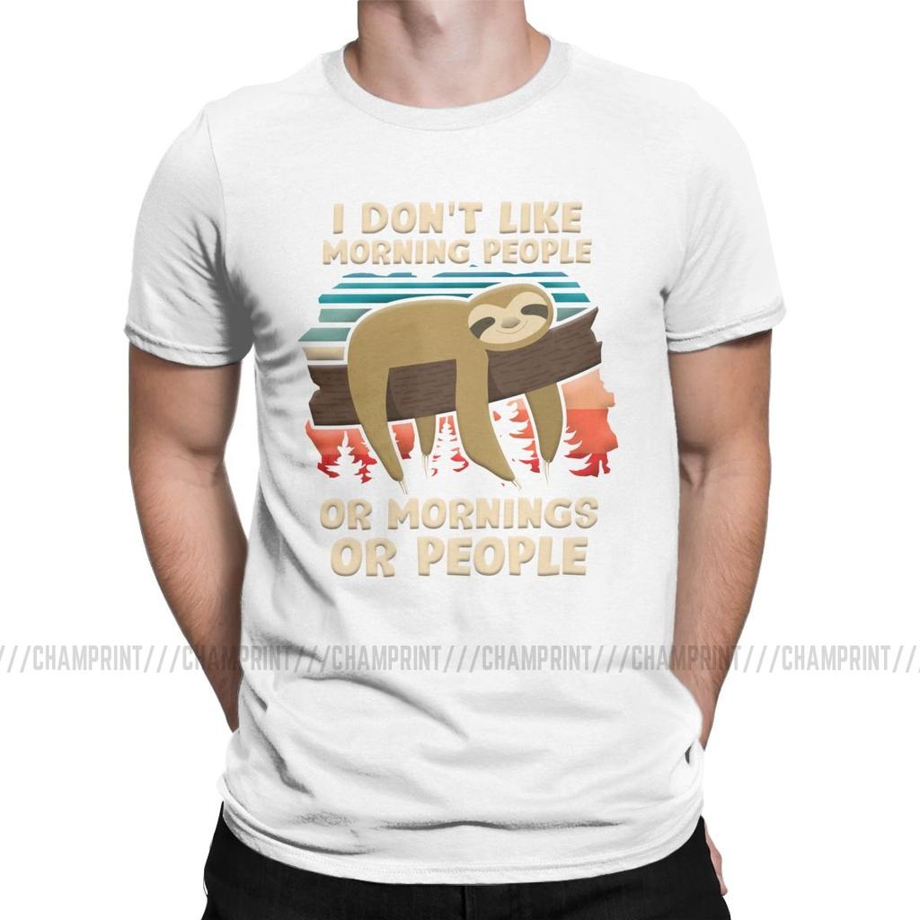 Vintage Funny Sloth I Hate Morning People T-Shirt for Men Crew Neck 100% Cotton T Shirt Short Sleeve Tees 4XL 5XL Clothing