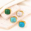 Luxury Square Turquoise No Fade Stainless Steel Rings For Women Men Jewelry Fashion Open Adjustable Ring Finger Accessories Gift