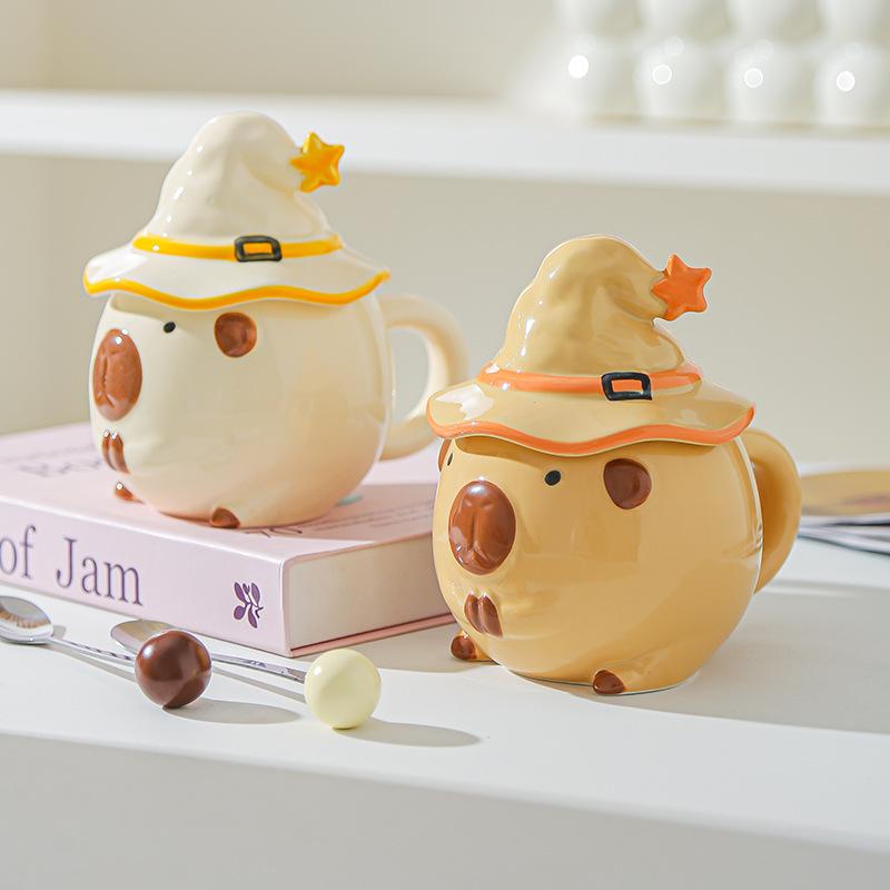 Mug Kapibala Gives Girls Cute Water Cup with Lid Ceramic Cup Birthday Gift High-looking Creative Cup