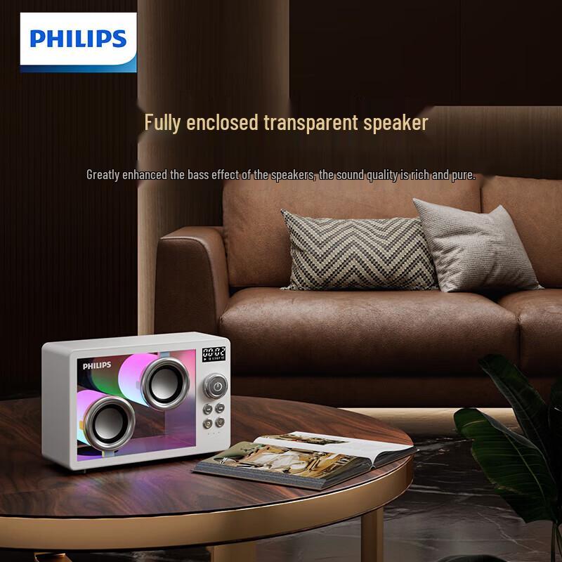 Philips TAS2600 Kabelloser Transparenter Bluetooth Desktop Lautsprecher mit Umgebungslicht CN Stecker (Adapter enthalten)