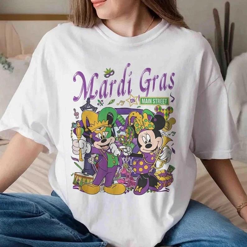 Mickey And Minnie Mouse Mardi Gras On Main Street Tshirt Unisex Unisex S