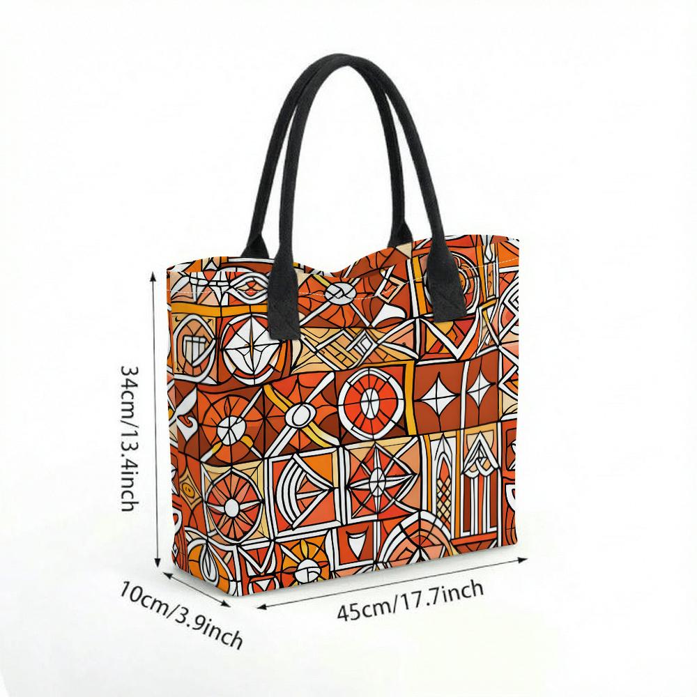  Bohemian Geometric Print Tote Bag Large Capacity Casual Shoulder Bag for Daily Use