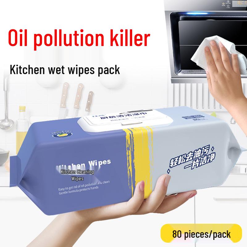 80-Count Large Kitchen Wet Wipes for Oil Stain Removal