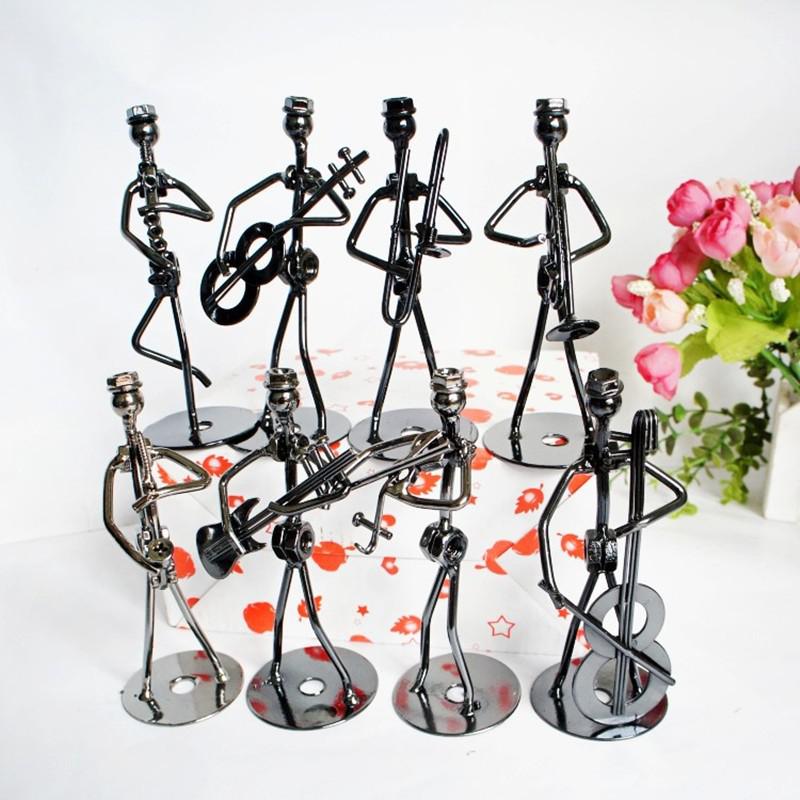 8Pcs Musician Guitar Player Metal Statue Musical Instrument Iron Art Collectible Figurine Home Cafe Office Book Shelf Room Decor