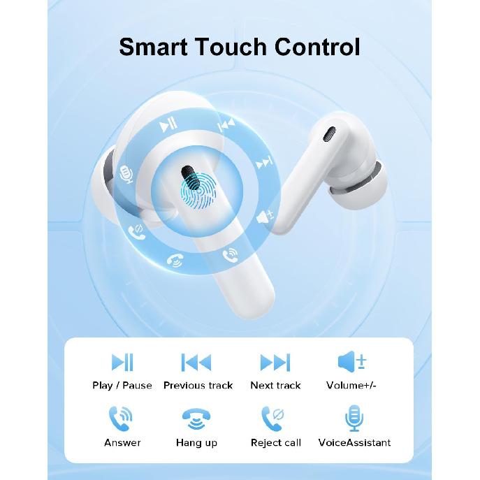 Wireless Earbuds, 42H Playtime Bluetooth 5.3 Headphones, HiFi Stereo Call Noise Cancelling Earbuds, IPX7 Waterproof Stereo in-Ear Earphones with LED
