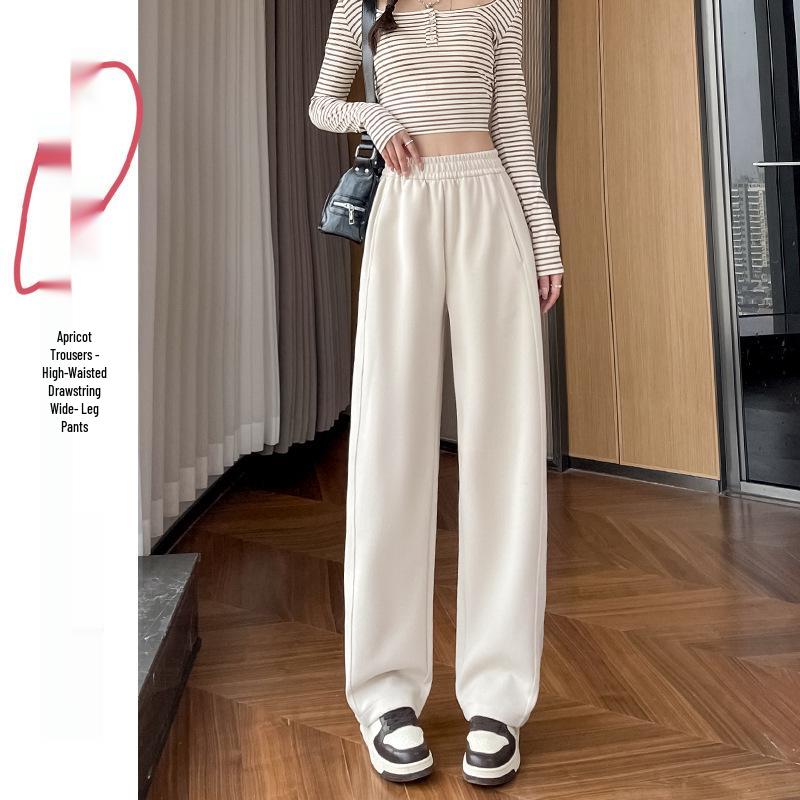 Women's Black Wide-Leg Drawstring Pants - Curved Knife Sports, Slimming, Loose, Casual, Spring/Summer 2026