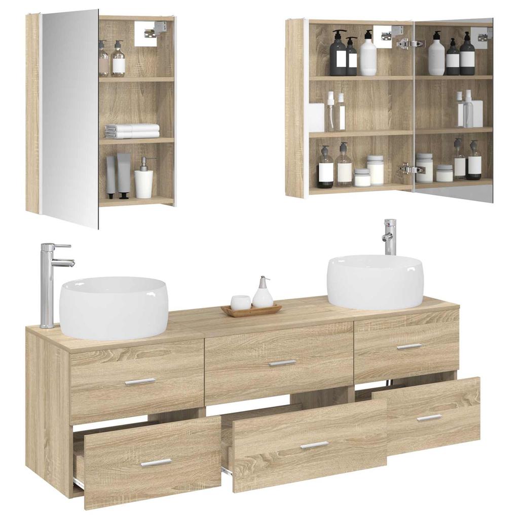 5 Piece Bathroom Furniture Set Sonoma Oak Engineered Wood & Glass