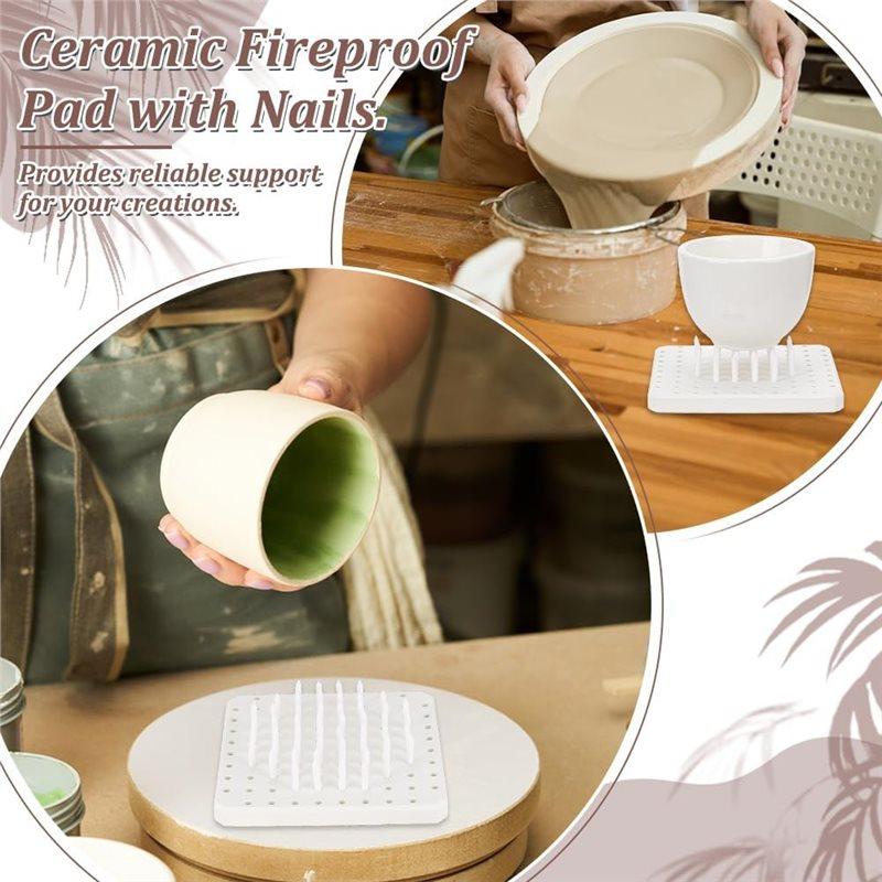 Premium- Firing Mat With About 60 Reusable Kiln Support Stilts 10 Pyramid Nails For Home Studio Clay Art Projects