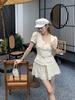 2026 Spring/Summer French Square Neck Short Sleeve Shirt & A-line Skirt Shorts Textured Fashion Set for Women