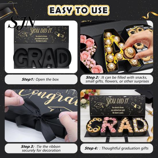 Graduation Party Favors Gift Box 2026 Self-Fillable Letter Shaped Keepsake for Snacks Cash Holder Gifts Flowers DIY High School College Friends