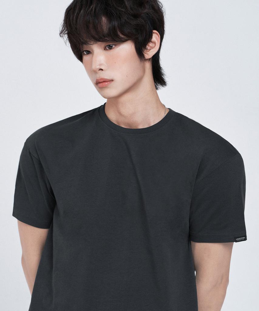 LEMAIN SECOND Cropped Plain Oversized Short Sleeve T-Shirt [Dark Gray]