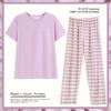 Women's Spring/Summer Cotton Pajama Set - Short Sleeve, Long Pants, Casual Plus Size, Sweet Style, Versatile for Outdoors and Home.