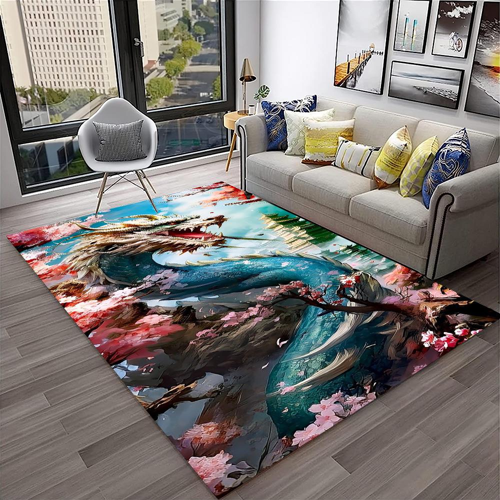 3D-Teppich mit chinesischem Drachen, Mythos, Kunst, Cartoon-Motiv, für Zuhause, Wohnzimmer, Schlafzimmer, Sofa, Fußmatte, Dekoration, Kinderspielbereich, rutschfeste Bodenmatte
