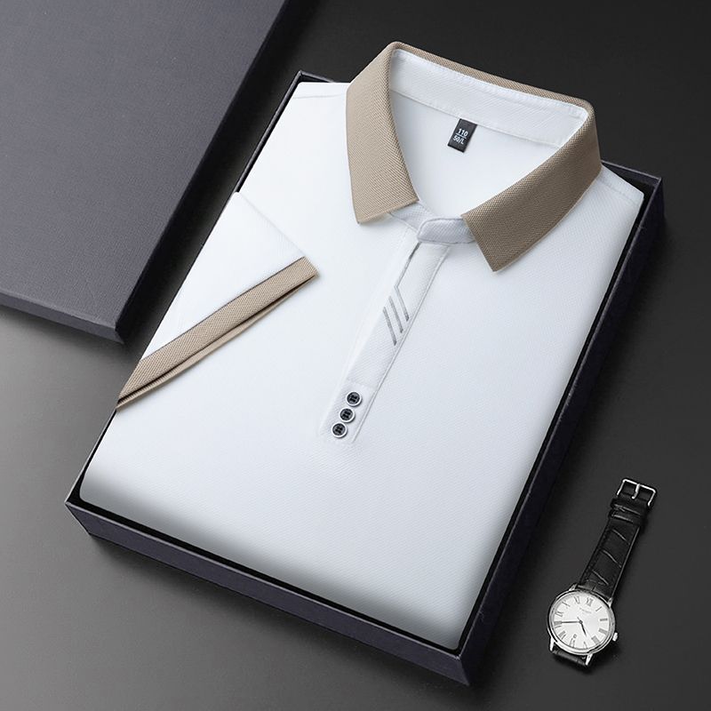 

Американская деловая летняя рубашка ПОЛО мужская нишевая с коротким рукавом для среднего возраста однотонная дышащая простая с лацканами M белый