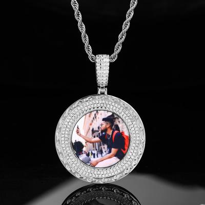 European & American Hip Hop Double Row Zirconia Photo Necklace Pendant