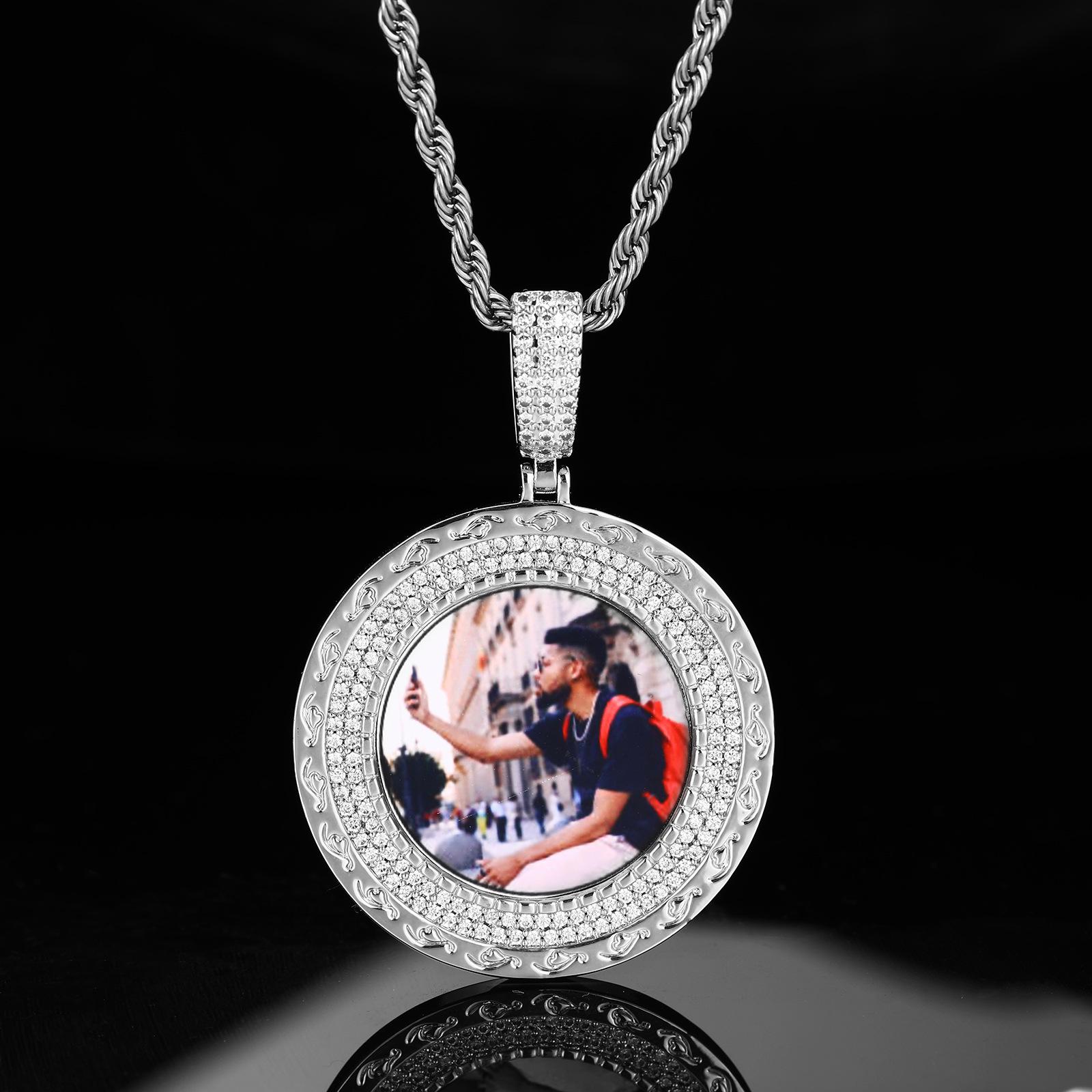 European & American Hip Hop Double Row Zirconia Photo Necklace Pendant