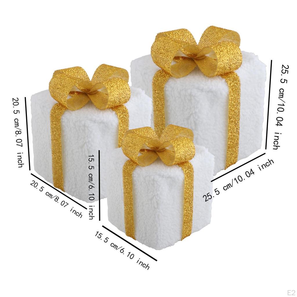 3 Świąteczne Podświetlane Pudełka na Prezenty Dekoracje z Kokardami Nowatorskie Lampki LED do Pokoju