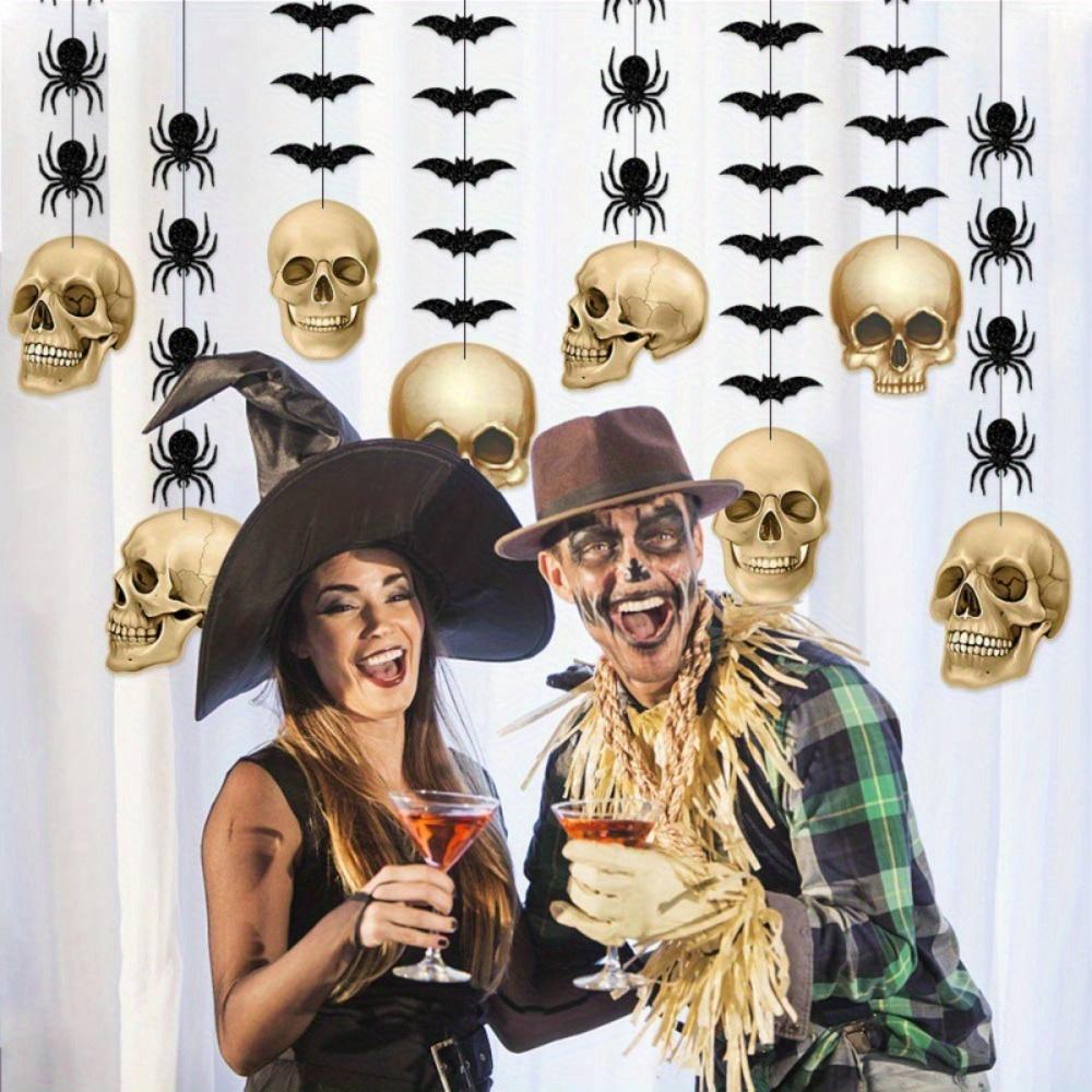 5sets Halloween Decorative Hanging Ornaments Skull Spider Bat Hanging Decor Halloween Ornaments Gothic Party Hanging Skeleton Streamers Banner