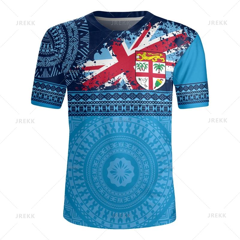 The Republic-of Fiji Flag 3D Printing V Neck T Shirt Fiji Rugby-Jersey Emblem Graphic V neck