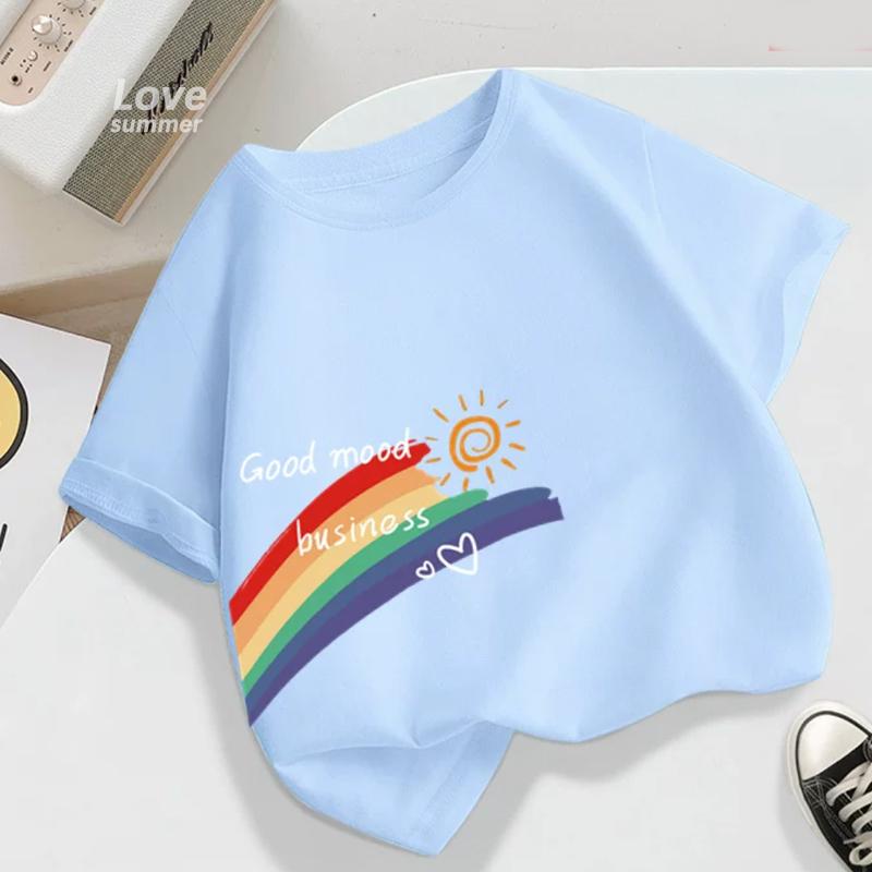 Jungen Mädchen T-Shirt Sommer Baumwolle Kurzarm T-Shirt Trendiges Regenbogen Design Kinder T-Shirt Mode Kinder Kleinkind Oberteile Zurück zur Schule