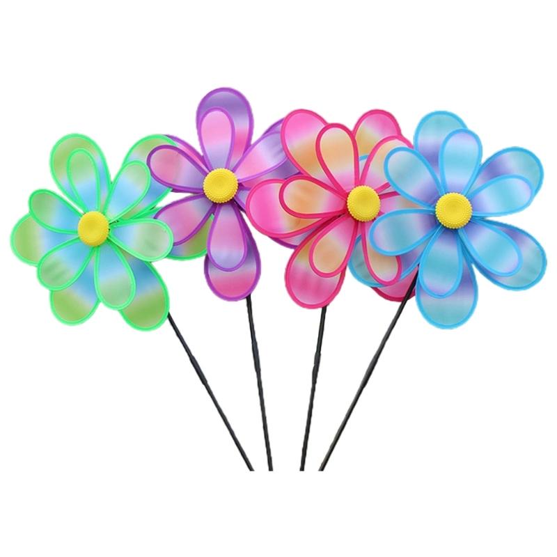 Lawn Decoration Spinner Two Layer Pinwheels with Stakes Eye Catching for Garden