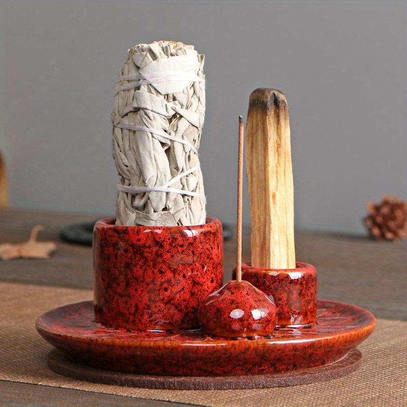 4-in-1 Ceramic Incense Burner for Aromatherapy Meditation Yoga and Home Decor Includes Sage Holder and Incense Holder for Sticks