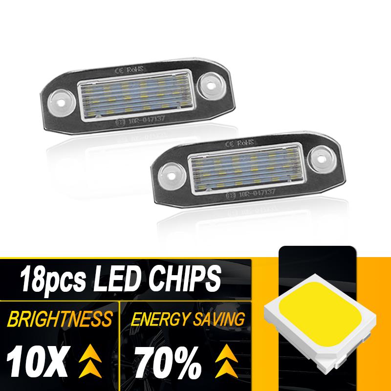 2pcs 12V Error Free LED License Plate Light for Volvo XC70 II 2008-up XC70 2007-up S40 2004-2012 V50 2004-2012 S60 II 2011-up