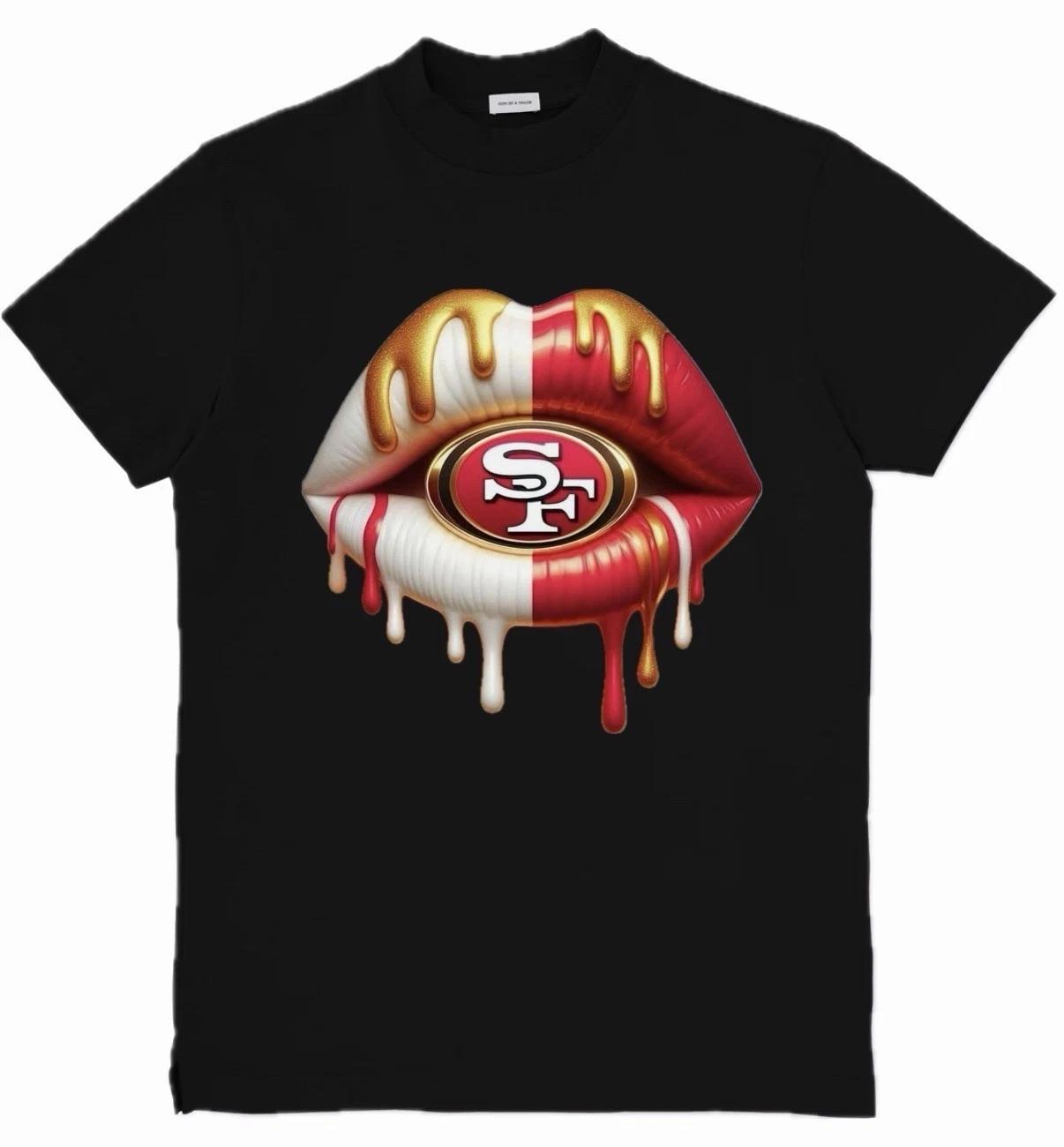 

San Francisco 49ers Lips NFL Custom Graphic 100% Cotton T-shirt Mens Tees Top Size S-3XL L