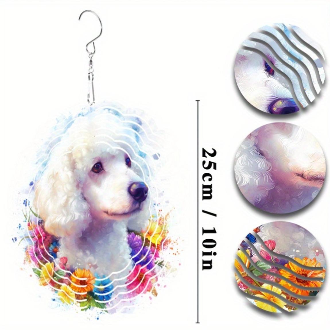

10 Inch Hanging Dog Wind Chime Vibrant Poodle Design with Colorful Flowers 360 Degree Hook Easy Hanging Ideal for Spring Summer Decor 01A