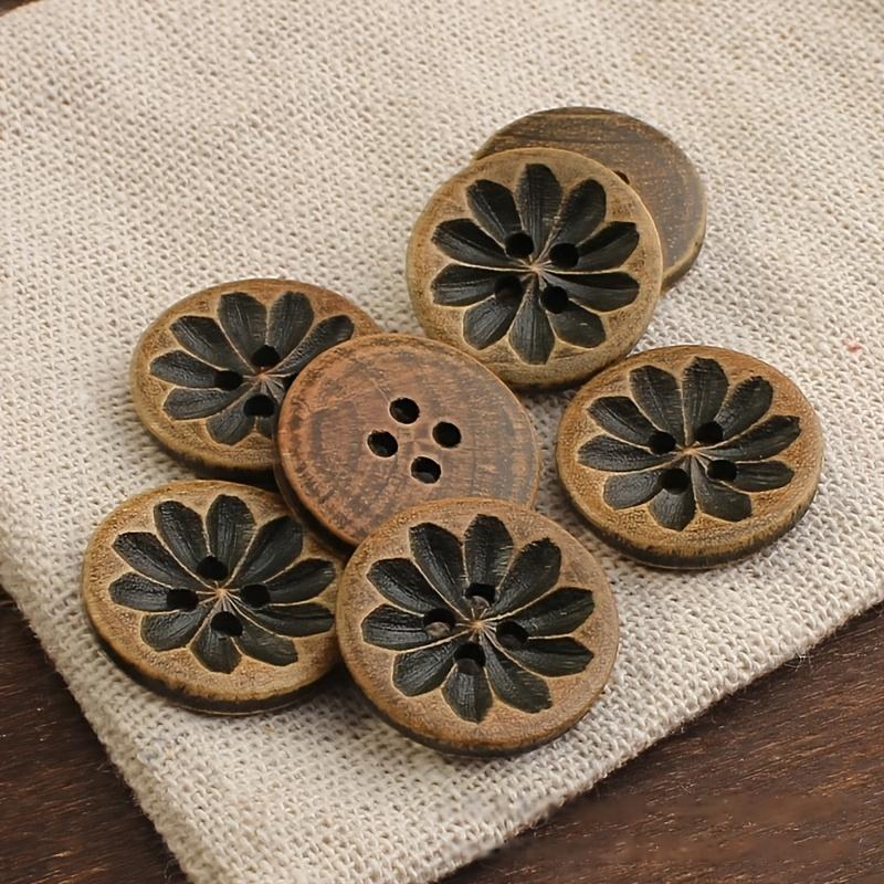 20 Stück 18mm Vintage-inspirierte dunkelbraune Holzknöpfe mit aufwendigen Schnitzereien - Ideal für DIY-Hemd Cardigan Pullover und Blazer