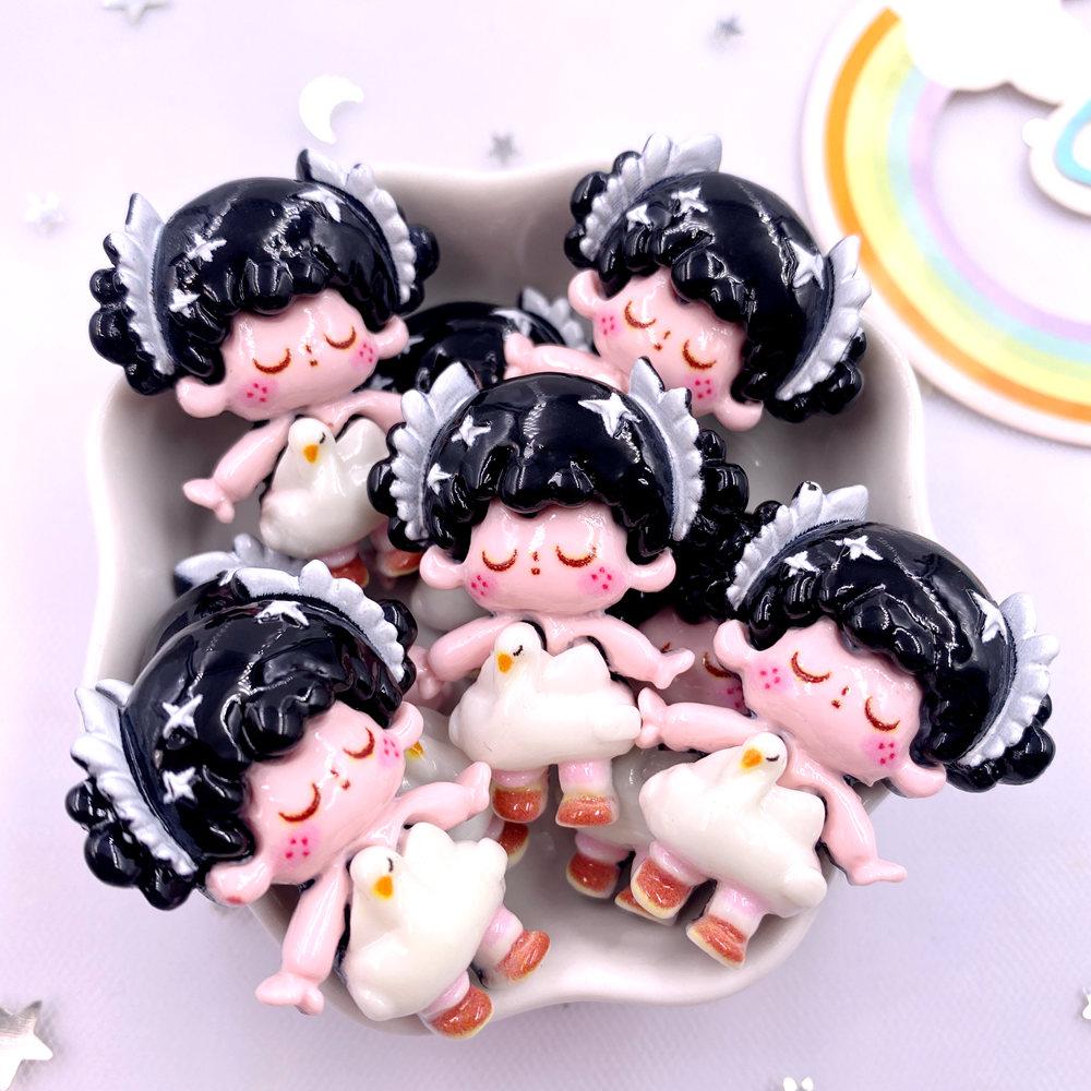 Resin Colorful Kawaii Prince Boy Princess Girl Flat Back Stone Cartoon Figurines 6PCS Scrapbook DIY Bow Decor Accessories Crafts