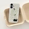 Korean Ins Green Apple Cat Illustration Cartoon Creative Kawaii Phone Case For iPhone 16 15 14 13 12 11 Pro Max Plus Y2K Cover