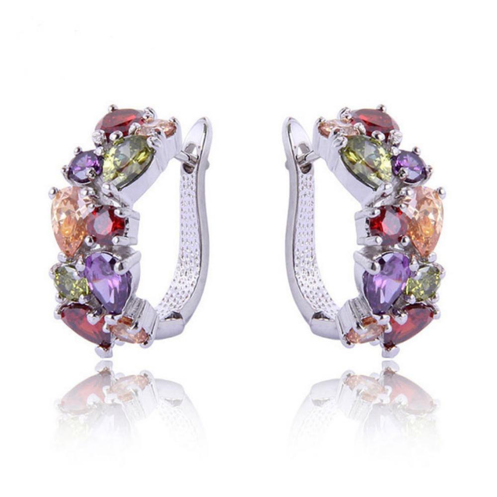 Exquisite Multicolour Water Drop Crystal Hoop Earrings for Women Luxury Gold Color Zircon Bride Fashion Jewelry Friendship Gift
