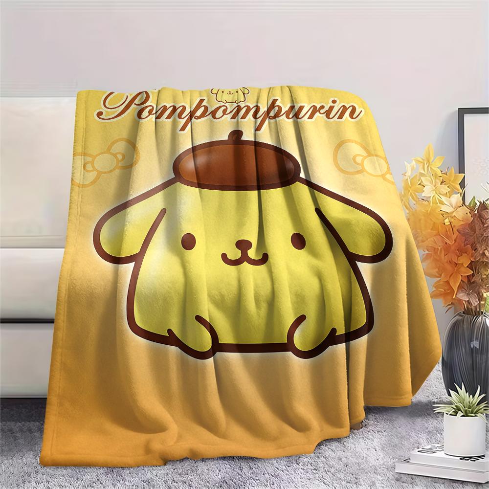 1PC Pompompurin Print Flannel Blanket, High quality All Seasons, Home Decor, Warmth and Comfort, Perfect for Christmas Gifts