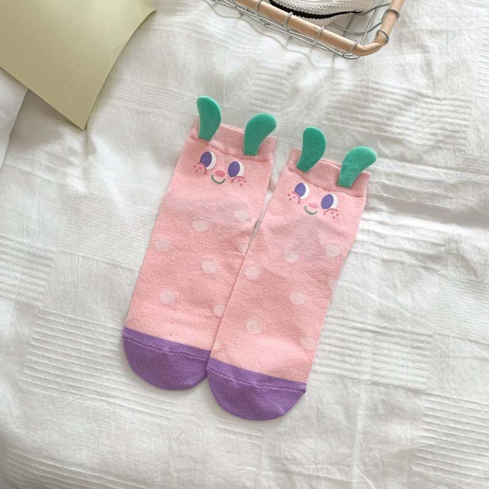 

Носки с изображением мультяшного кролика и стереоскопическими ушками, смешные женские носки средней длины JK розовый