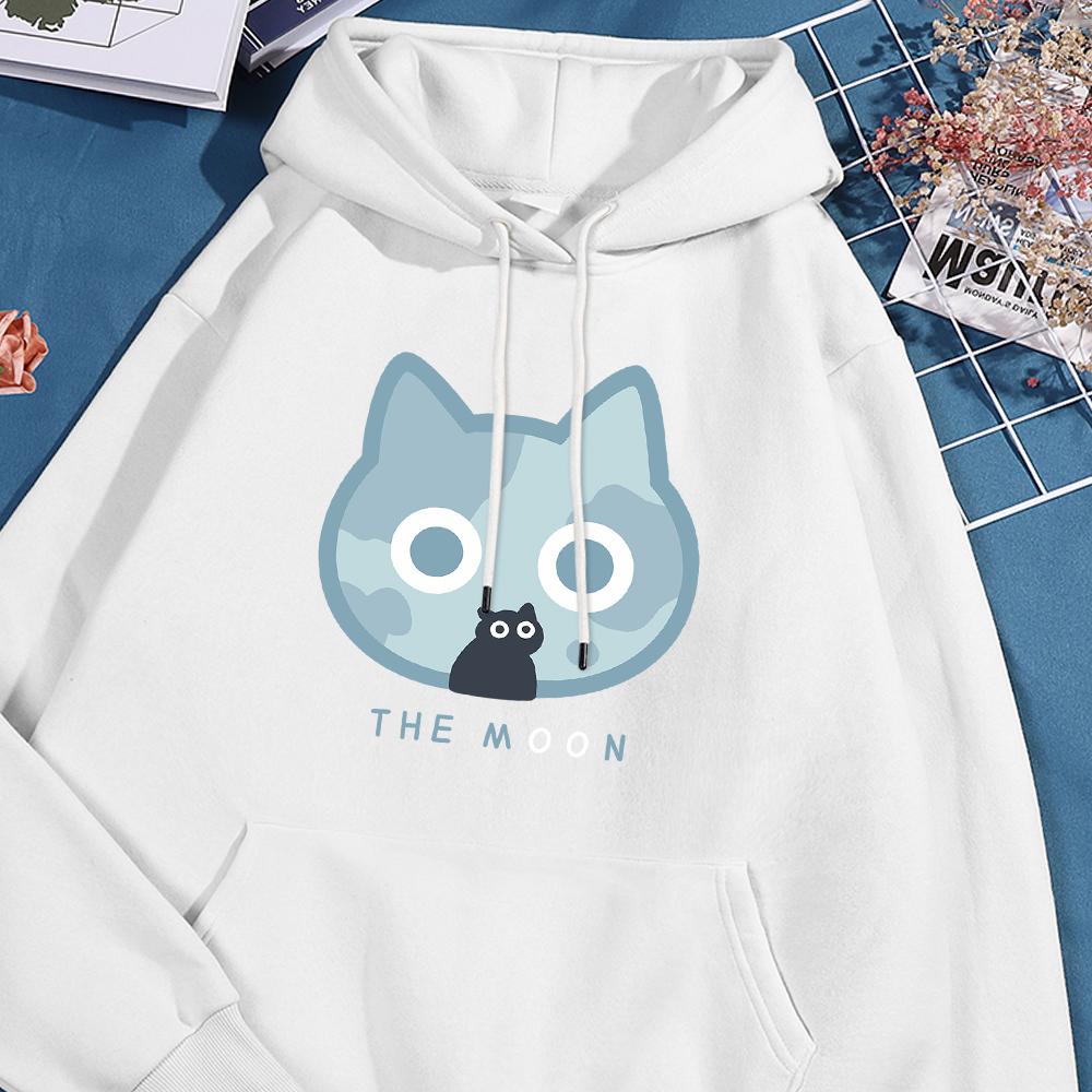 The Moon Blue Cat Fun Print Hoody Men Women Harajuku Style Hoodie Loose Warm Sweatshirt Fashion Fleece Pullover Clothing Couple