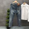 Spring and autumn new high-end printed men's jeans trendy slim-fitting small feet retro versatile men's nine-point trousers