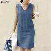 Women Casual V-Neck Summer Sleeveless Dress