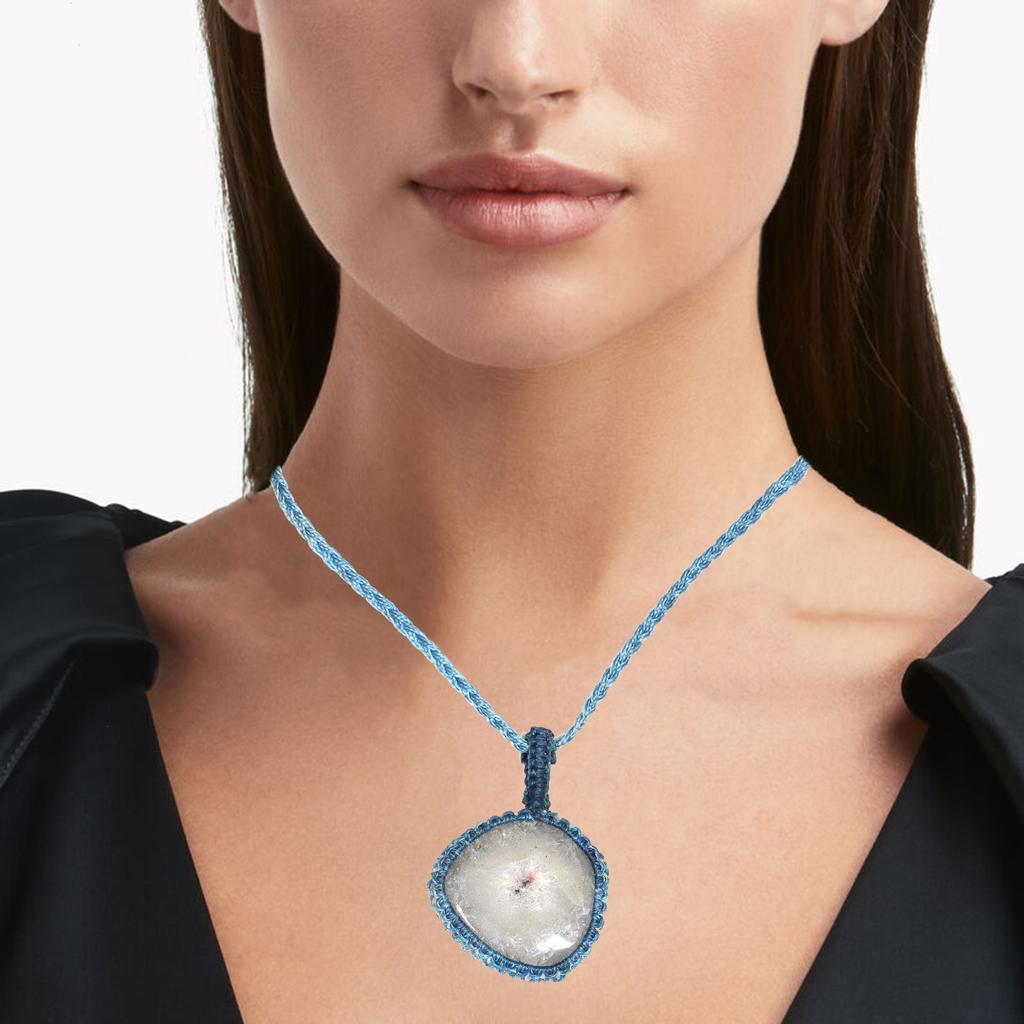 Silver Solar Drusy Gemstone Gift For Friend's Macrame Jewelry Pendant