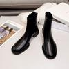 Fashion versatile French retro soft leather thick heel short boots women's 2025 autumn and winter new round head rear zipper thin boots