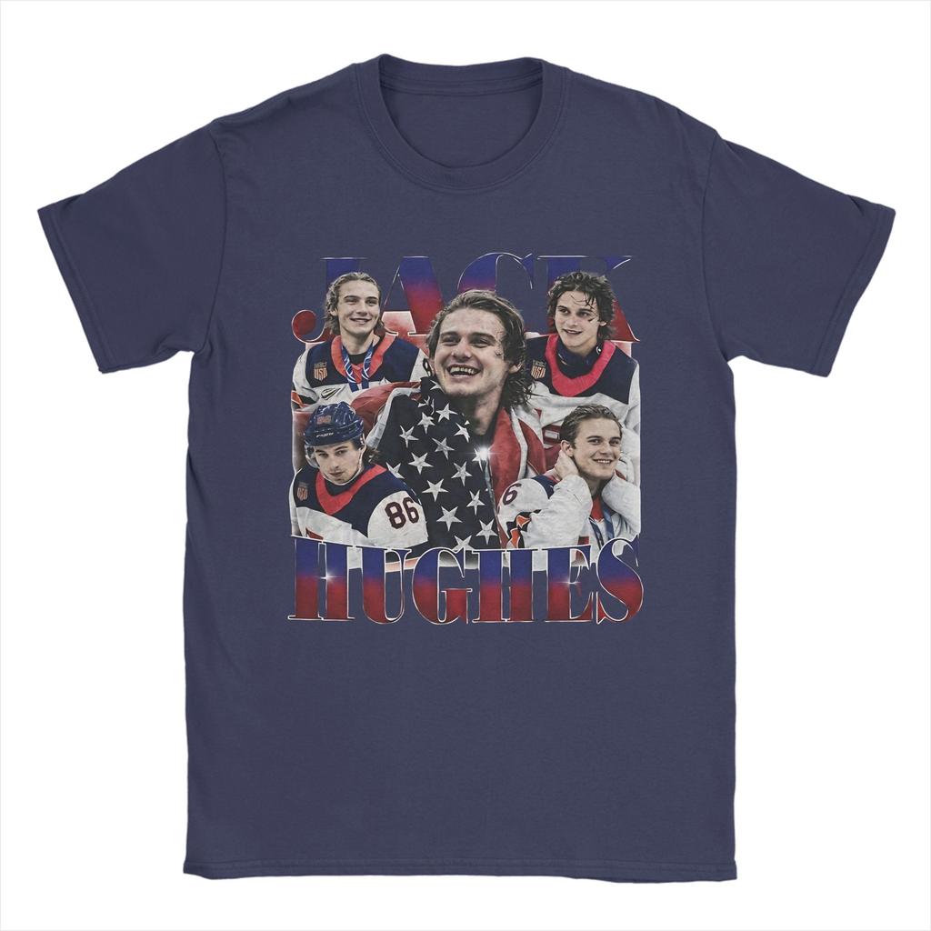 Printed Jack Hughes Smile USA Hockey Golden Goal T Shirt For Unisex  Cotton Tee Shirt Short Sleeve Tops