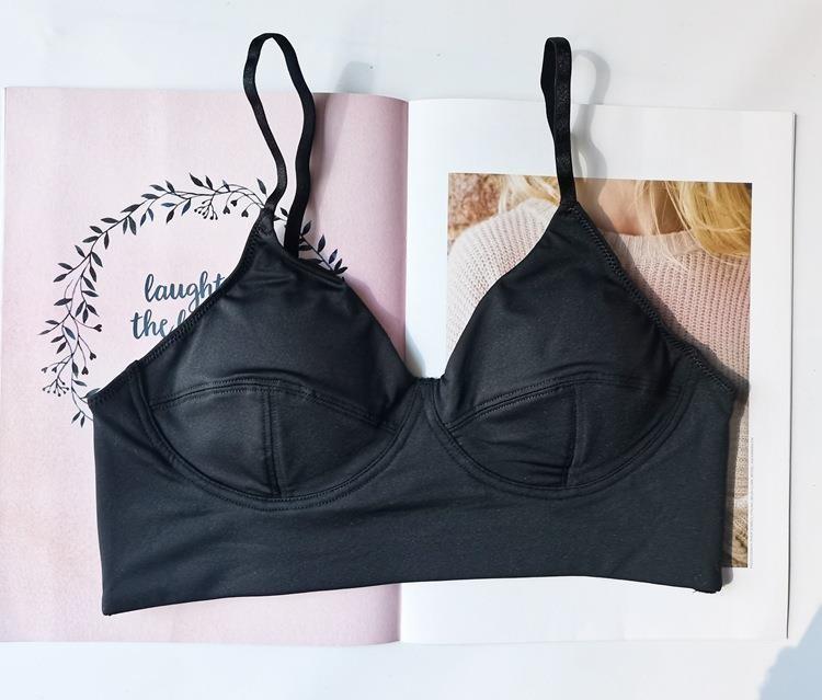 

French sexy back underwear, thin comfortable and breathable without steel ring bra, chest wrap, cross with vest bra cover XL чорний