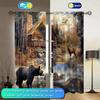 2-Panels Autumn Forest Cabin and Animals Decorative Curtains   Semi Transparent Without Lining   Durable Polyester Fiber Curtains