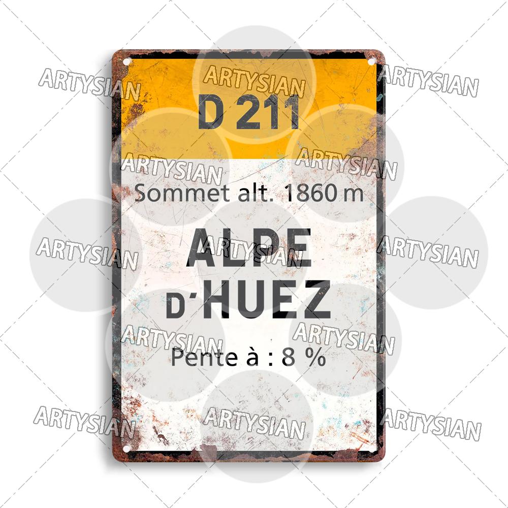 Tour de France Radrennen Radfahren Wahrzeichen Metallplakette Verkehrsschilder Österreich Italien Alpe d Huez Alto de L Angliru Poggio