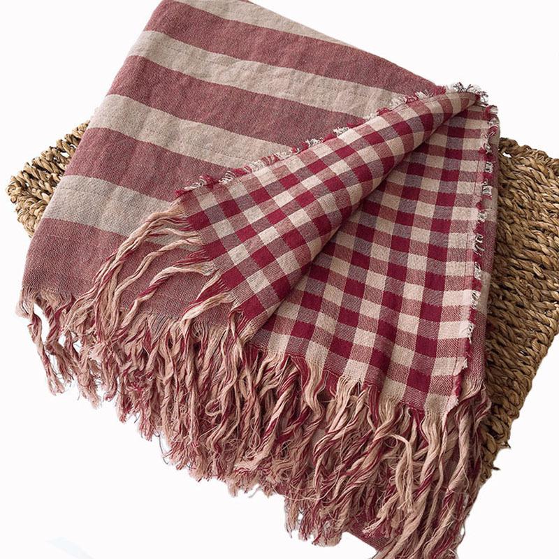 Autumn And Winter New Double-sided Cotton Thickened Warm Ccarves Vintage Style Striped Scarves Tassel Scarves